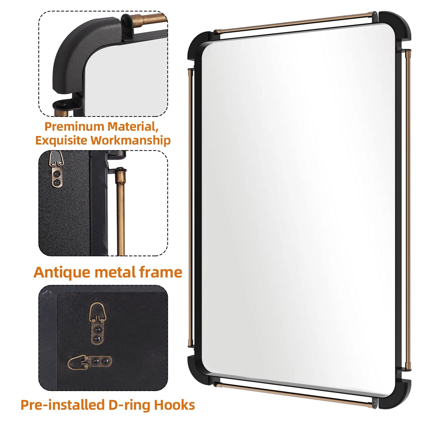 Vintage Wall Mounted Decorative Accent Mirror Industrial Style 90cm