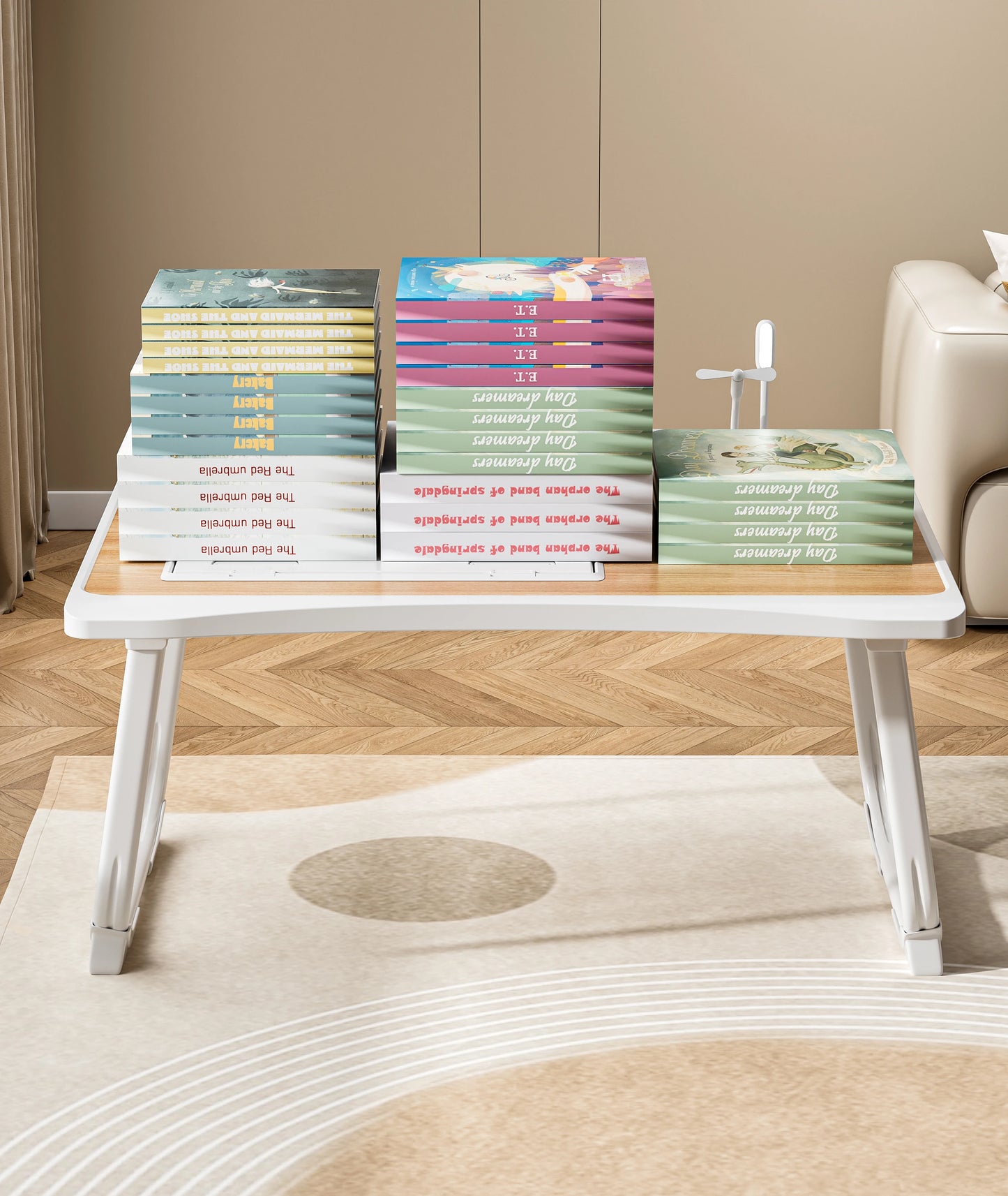 Portable Adjustable Height Foldable Laptop Bed Desk with Storage Drawers