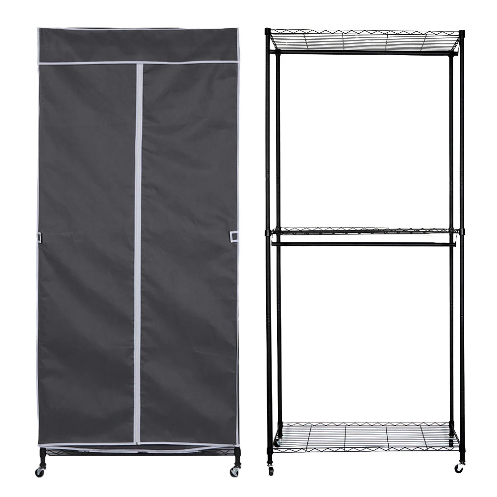 Portable Storage Closet with Wheels Heavy Duty Garment Rack with Cover