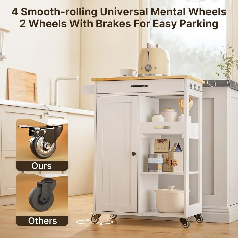 Ljustra Kitchen Island Cart Rolling Trolley with Drawer and Removable Tray