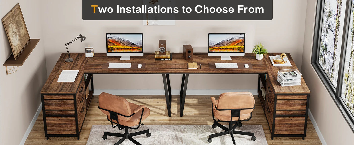 Ljustra L-Shaped Computer Desk with 3 Drawers Reversible Corner Desk