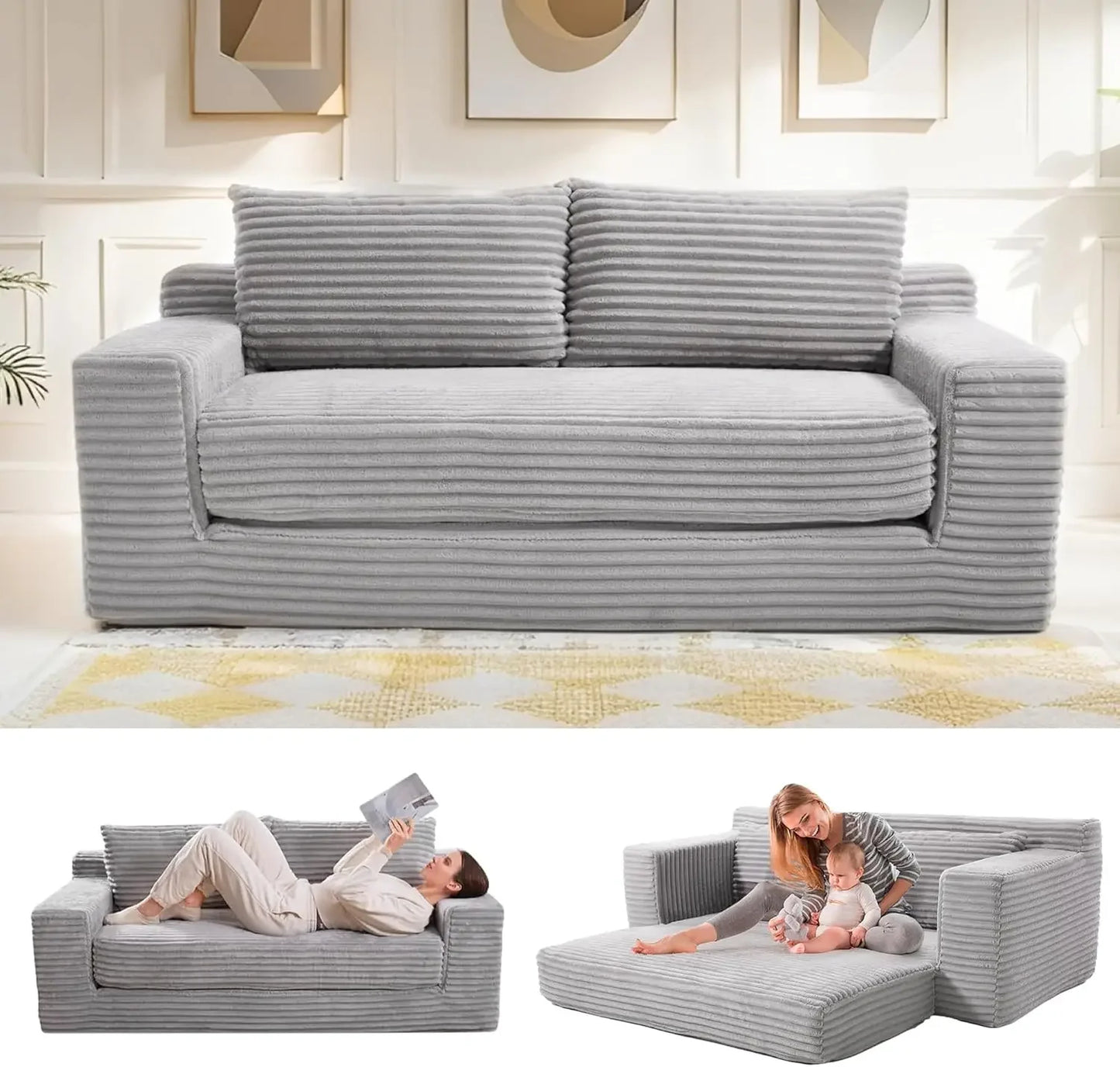 Ljustra Fefances Loveseat Sofa Bed Convertible Memory Foam Couch for Small Spaces