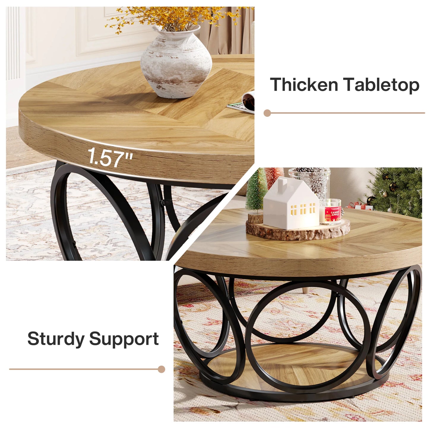 Ljustra Modern Round Coffee Table 31.7 Inch Industrial Design