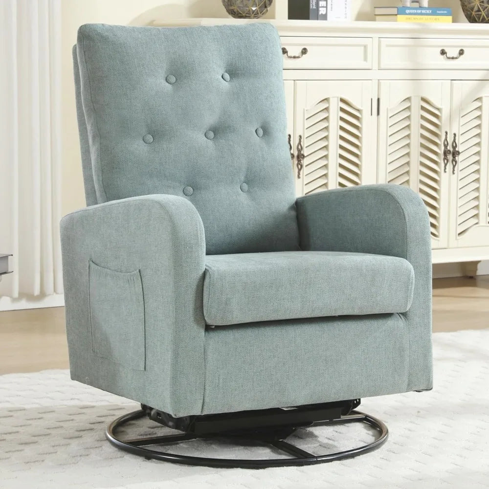 Swivel Rocking Chair Nursery Glider Upholstered Linen Armchair Indoor