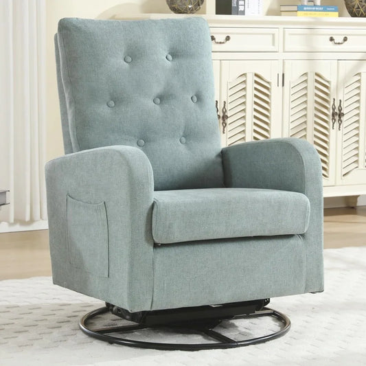 Swivel Rocking Chair Nursery Glider Upholstered Linen Armchair Indoor