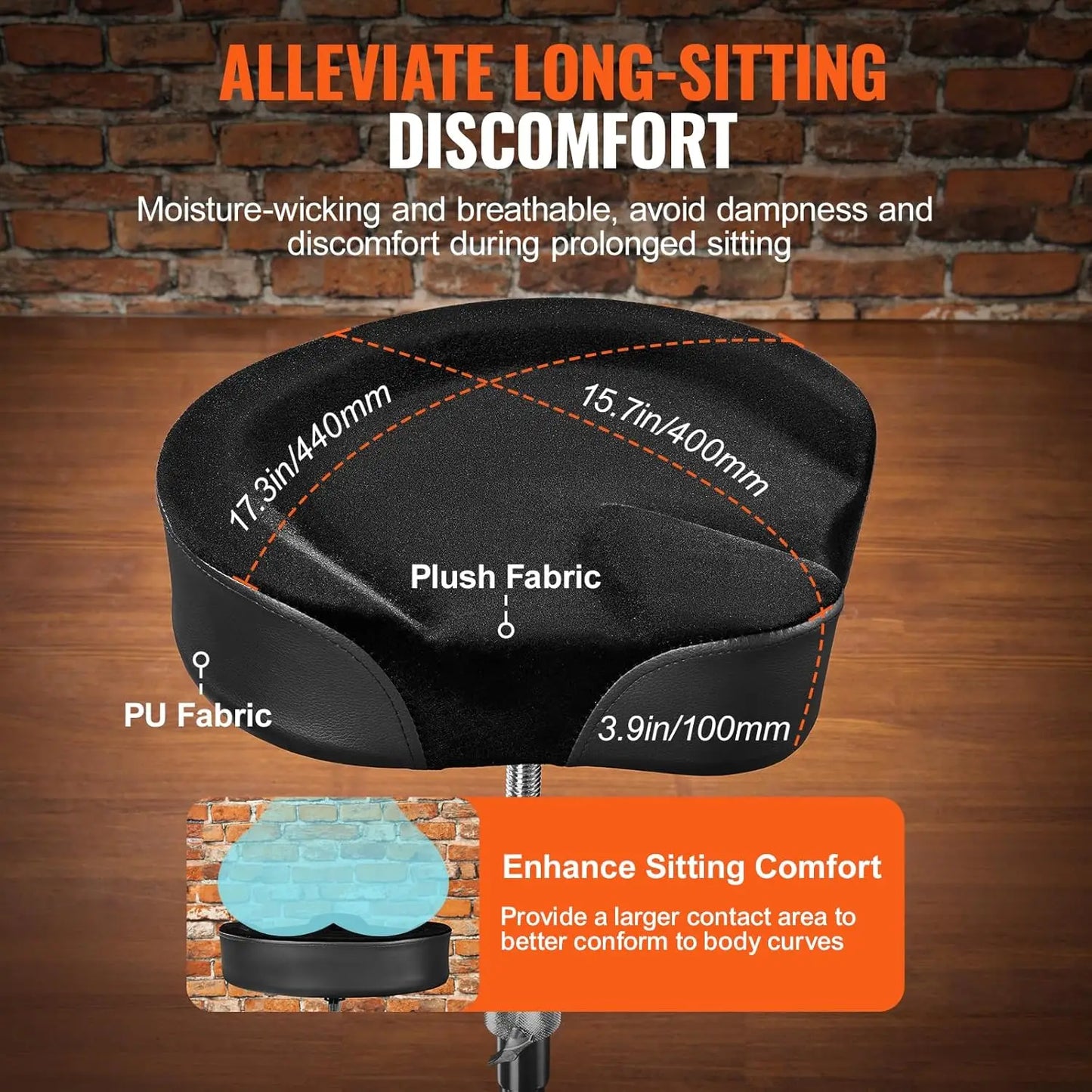 Saddle Drum Throne Height Adjustable Padded Stool Anti-Slip Feet 500lbs