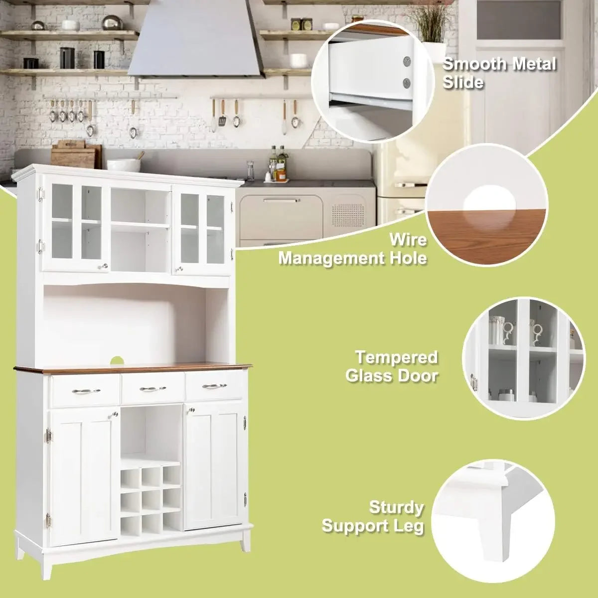 Buffet Hutch Cabinet Kitchen Sideboard Storage Island Wood Server 3 Drawers