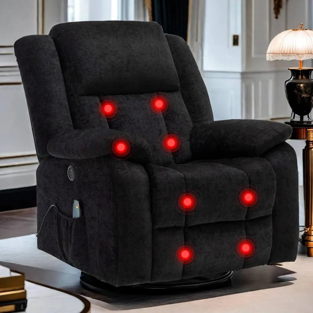 360° Swivel Rocker Recliner Chair with Massage and Heating Function