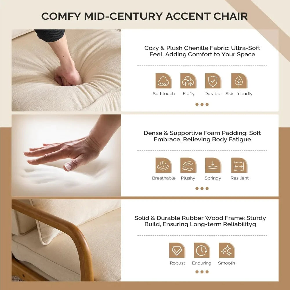 Chenille Accent Chair Set of 2 Mid Century Modern Reading Chairs