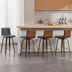 Bar Stools 26 Inch Set of 4 Swivel PU Leather Modern Counter Stools