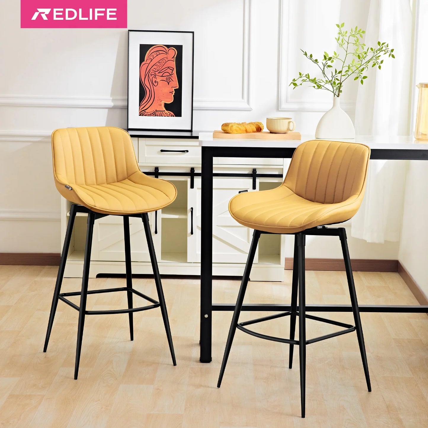 Redlife Swivel Bar Stools Set of 2 Modern Counter Height Dining Chairs