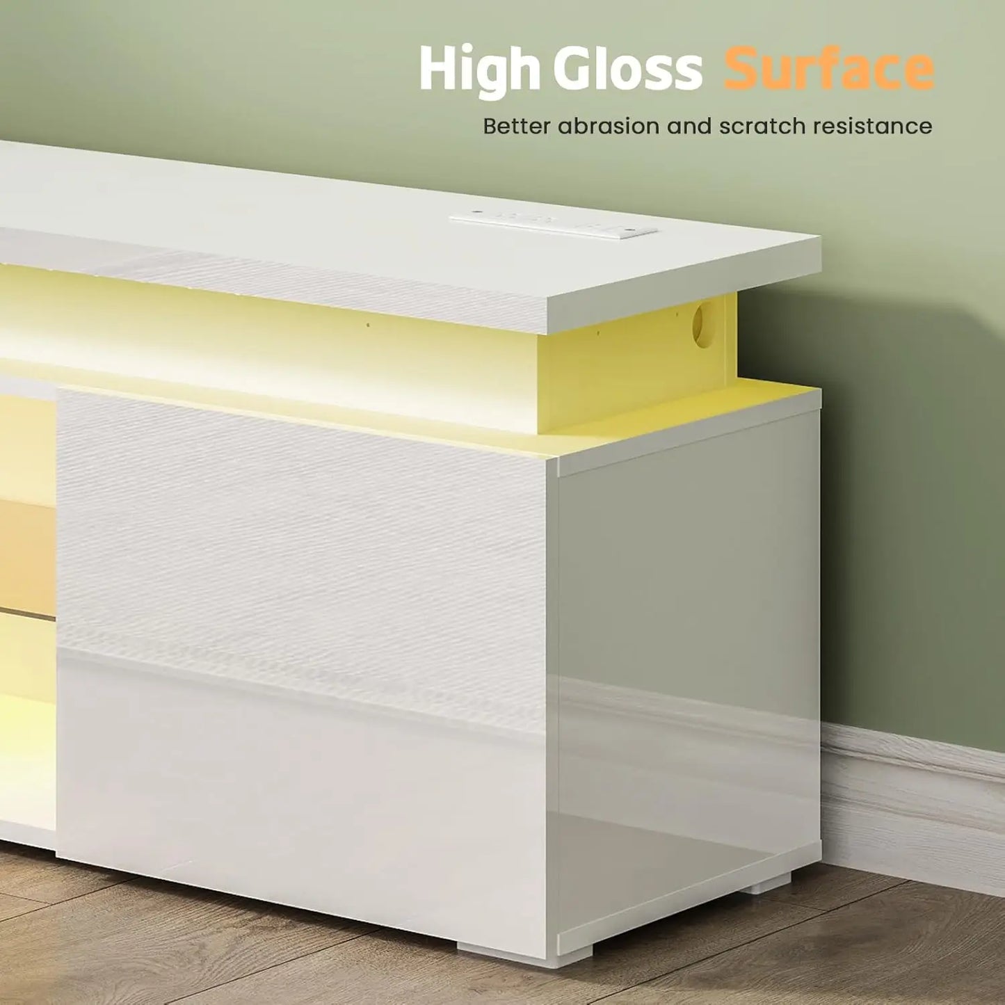 Sturdy Modern TV Stand for 85 Inch TVs with LED Lights and Power Outlet