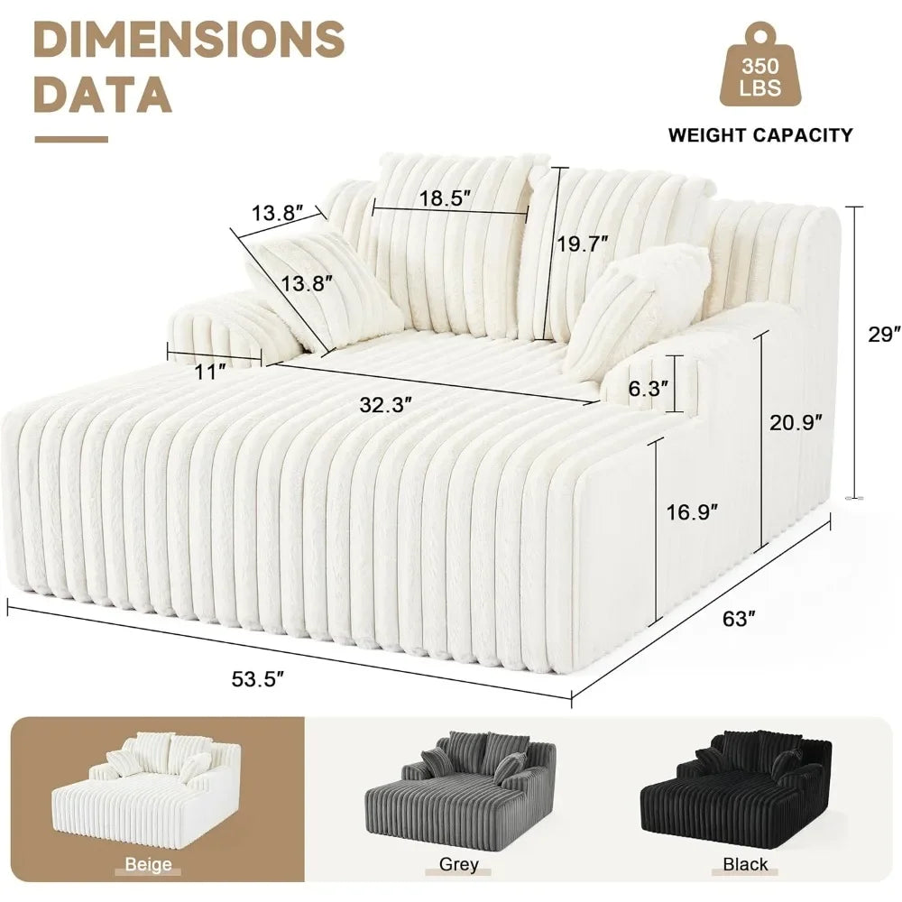 Ljustra 53.5 Inch Oversized Chaise Lounge Chair with 4 Pillows Indoor