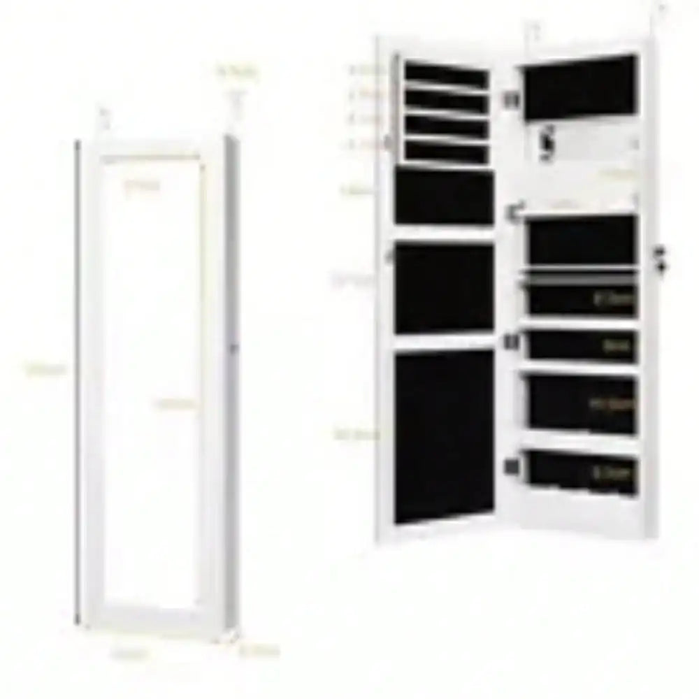 Lockable Mirror Jewelry Cabinet Armoire Organizer Wall Door Mounted LED