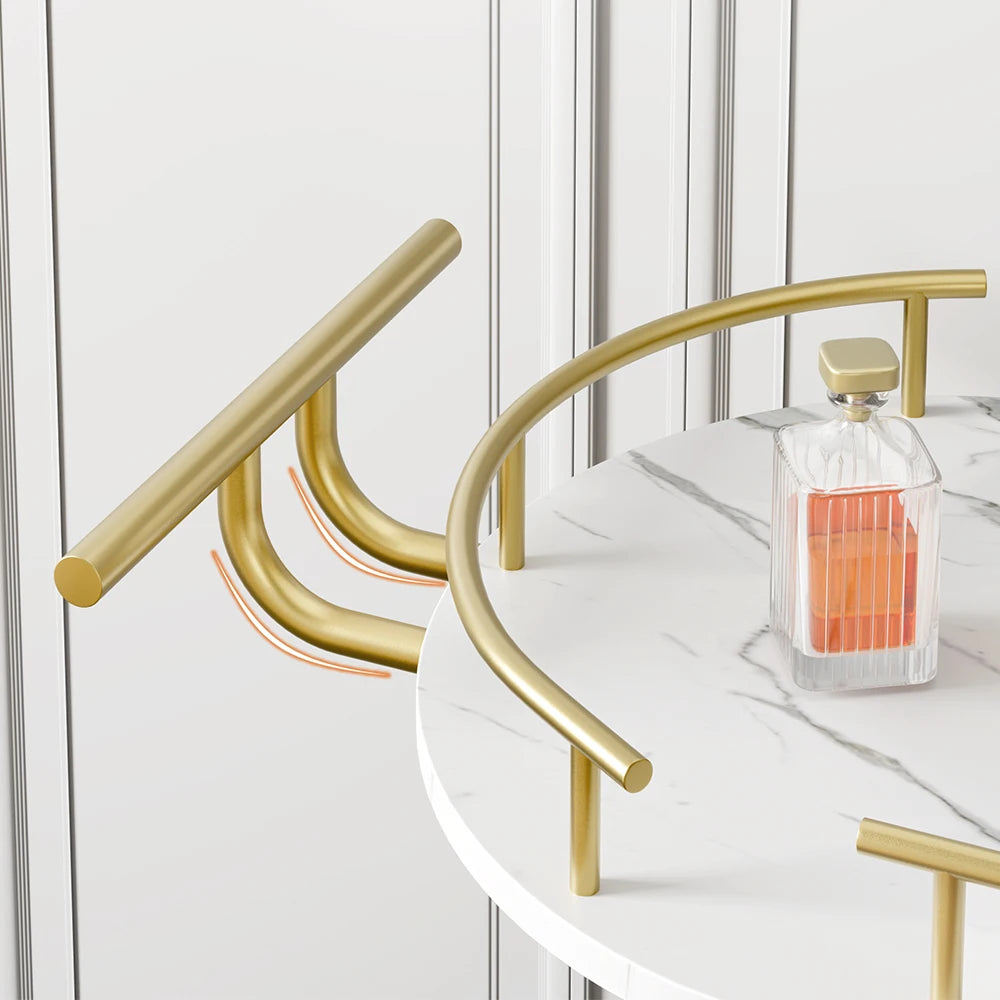 Gold Bar Cart 3 Tier Rotating Bar Serving Cart with Wine Rack and Wheels