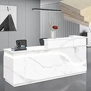 Modern Reception Desk with Locking Drawers LED Light Strip Office Counter