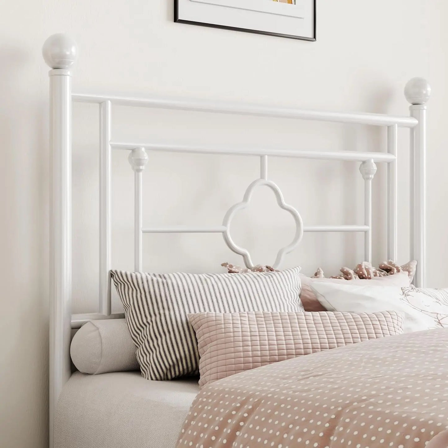 Vintage Twin Size Metal Platform Bed Frame with Headboard and Footboard