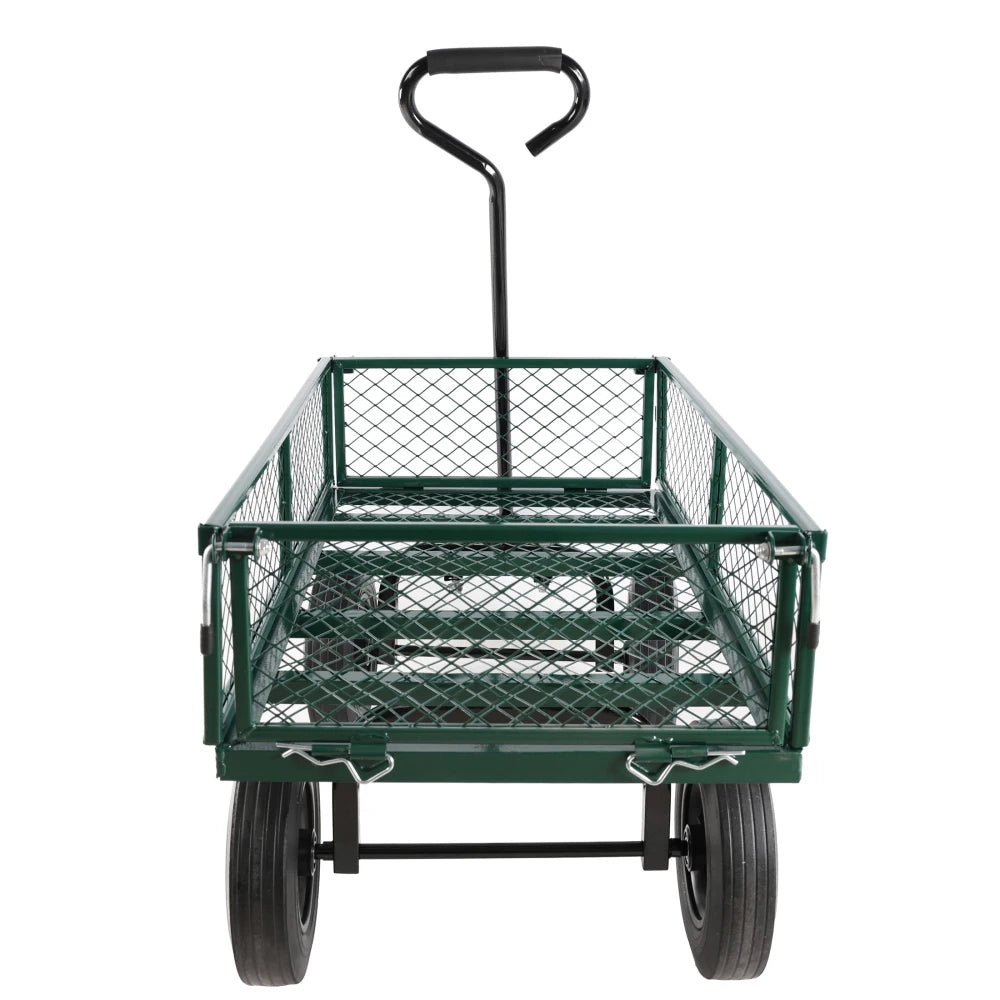 Green Solid Wheel Garden Wagon Cart for Easy Firewood Transport