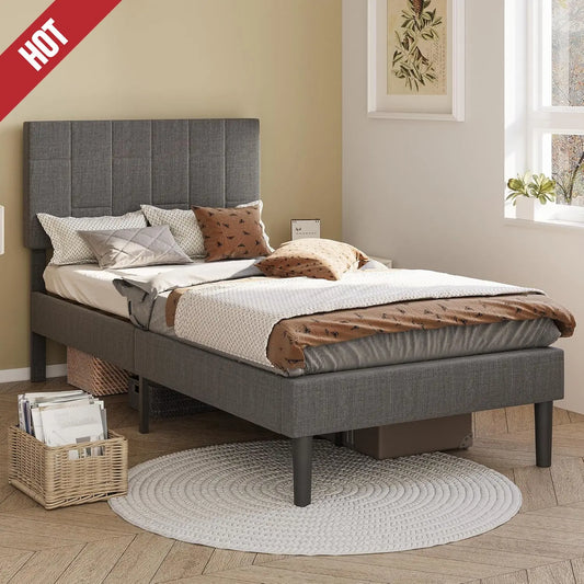 Twin XL Upholstered Bed Frame with Headboard Modern Platform Bed