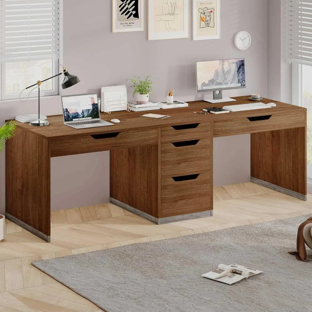 Two Person Desk with 5 Drawers Extra Long Computer Workstation