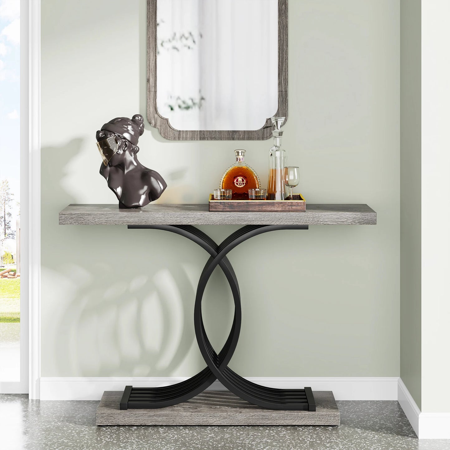 Ljustra Modern 39-Inch Console Table Faux Marble Gold Metal Legs