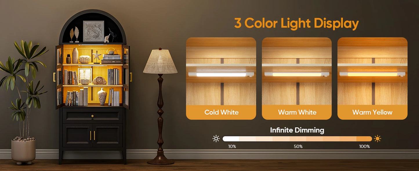 Modern Arched Cabinet with Glass Doors Auto Sensor LED Lights