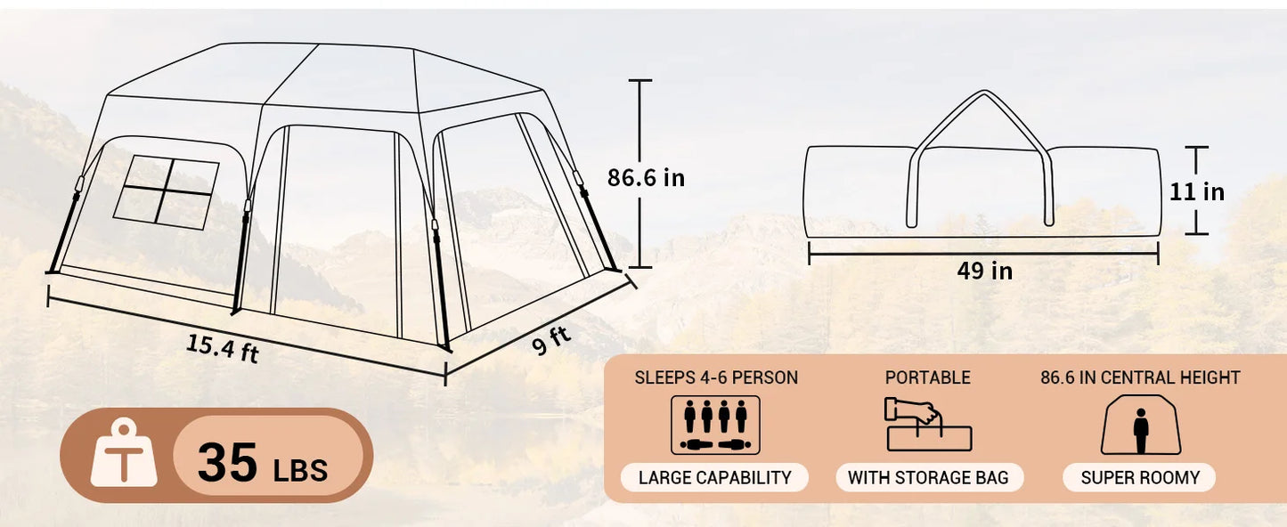 KingCamp Quick-open Tunnel Tent with Awning for Camping Hiking Outdoors