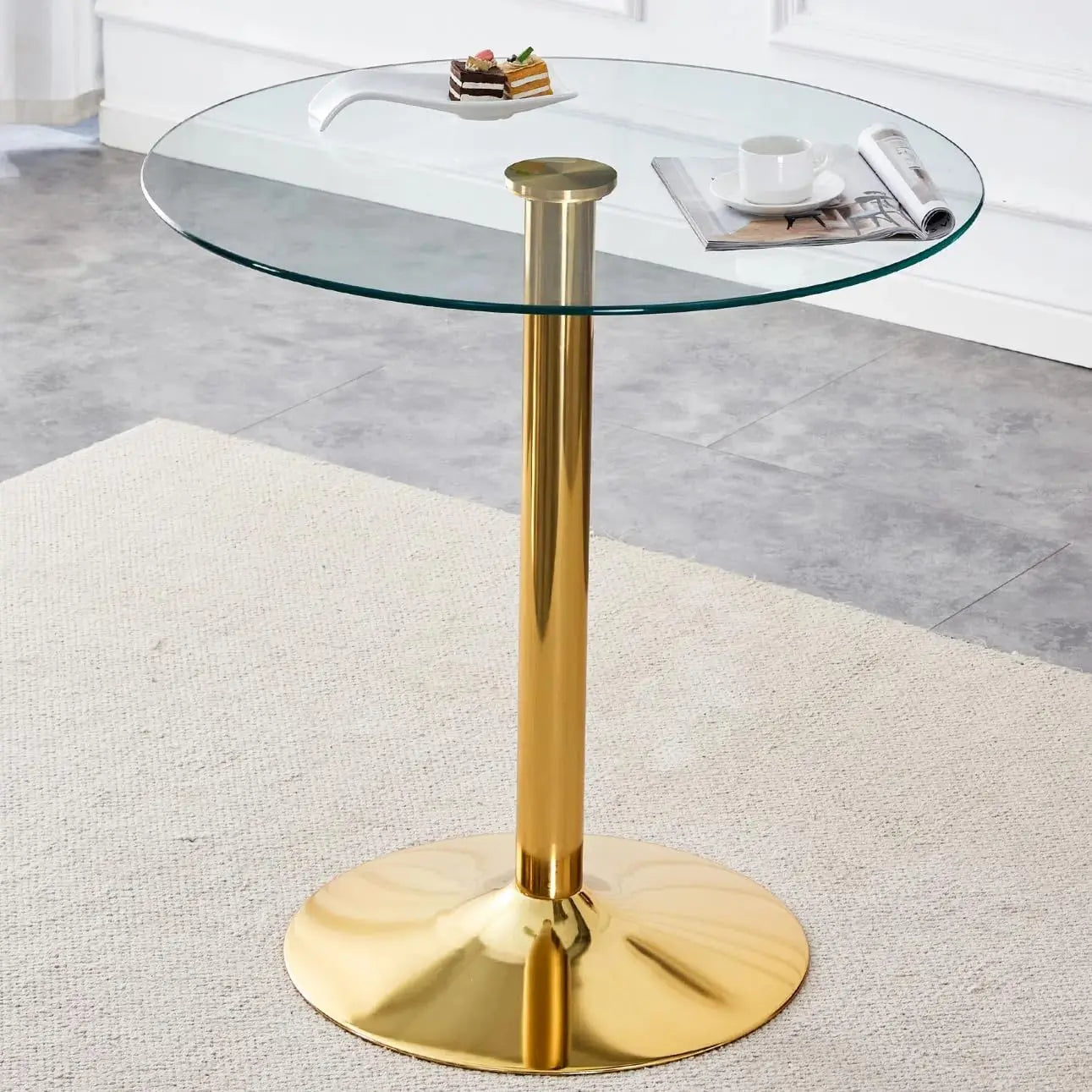 Round Counter Height Glass Bar Table 35 Inch Sturdy Golden Support