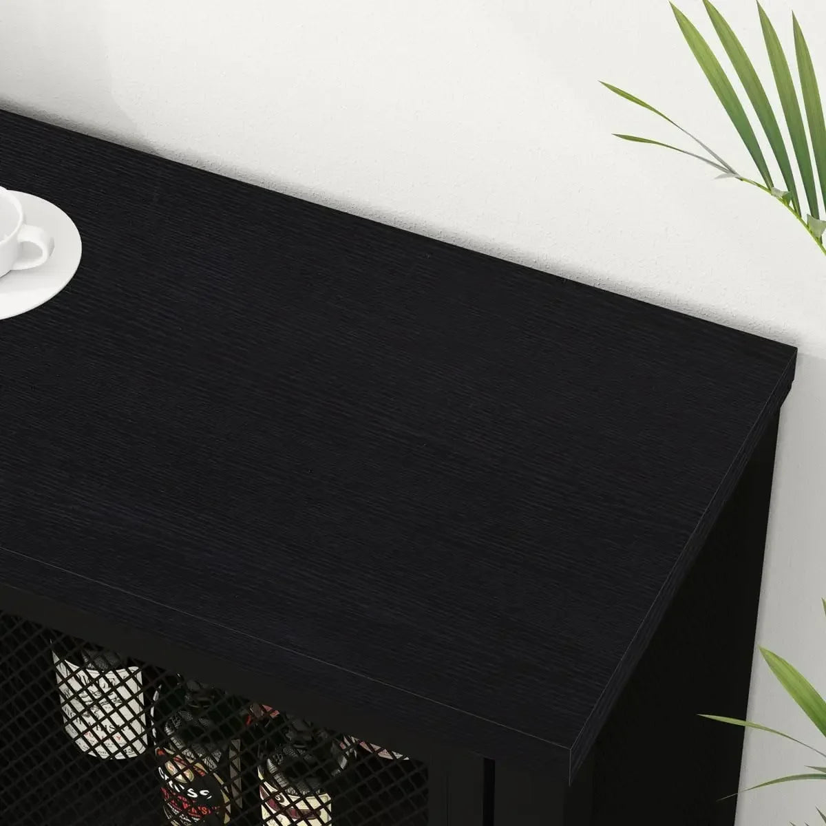 Black Wine Bar Cabinet Coffee Bar Buffet Storage Industrial Style