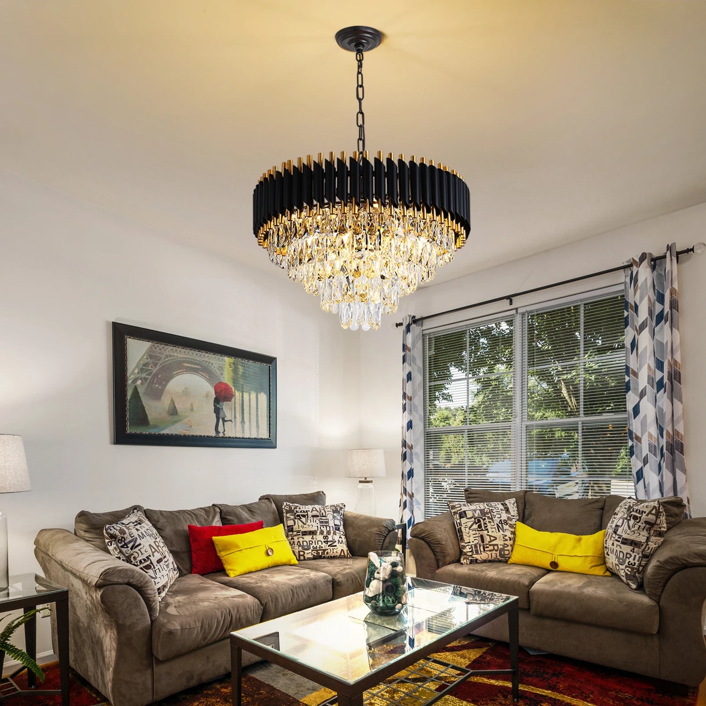 Modern Crystal Chandelier 5-Tier K9 Light Fixture 12 Bulbs