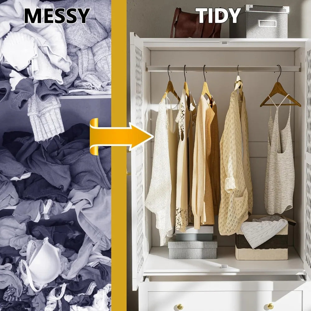 Armoire Wardrobe Closet with 2 Woven Doors and Drawers for Storage