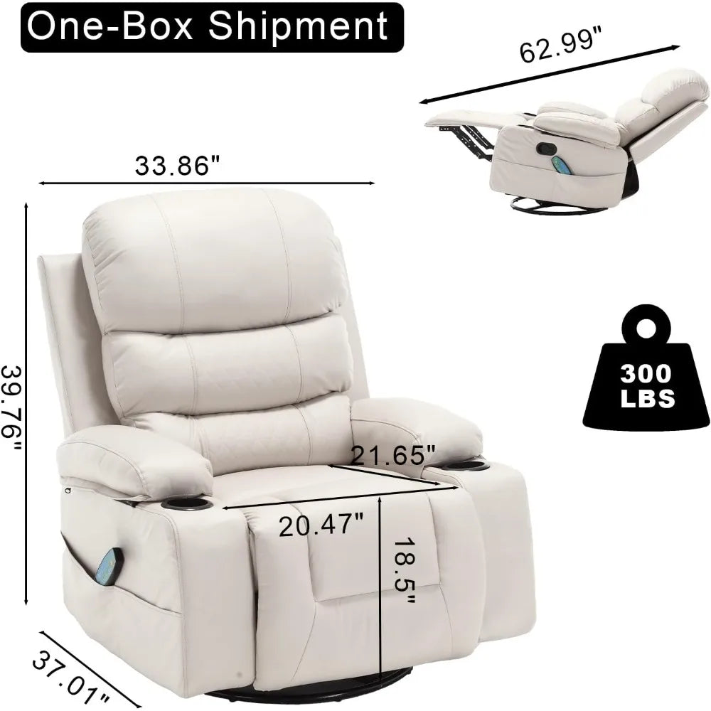 Massage Swivel Rocker Recliner Chair with Heat and Cup Holders