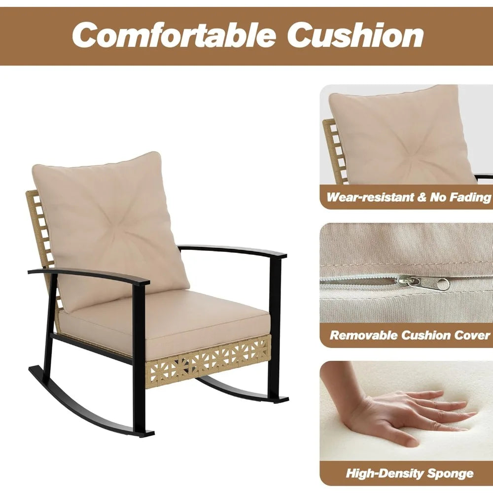 Ljustra 3 Piece Rocking Bistro Set Outdoor Patio Furniture with Coffee Table