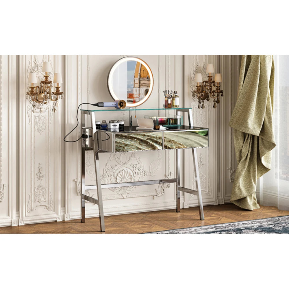 33.9" Mirrored Makeup Vanity Desk with LED Mirror and Storage Drawers