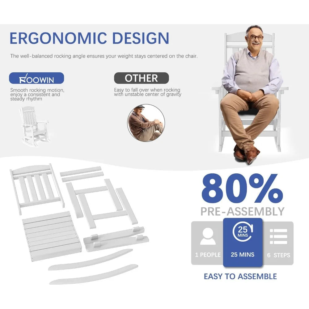 Patio Rocking Chairs Set of 2 HDPE All Weather Outdoor Rockers