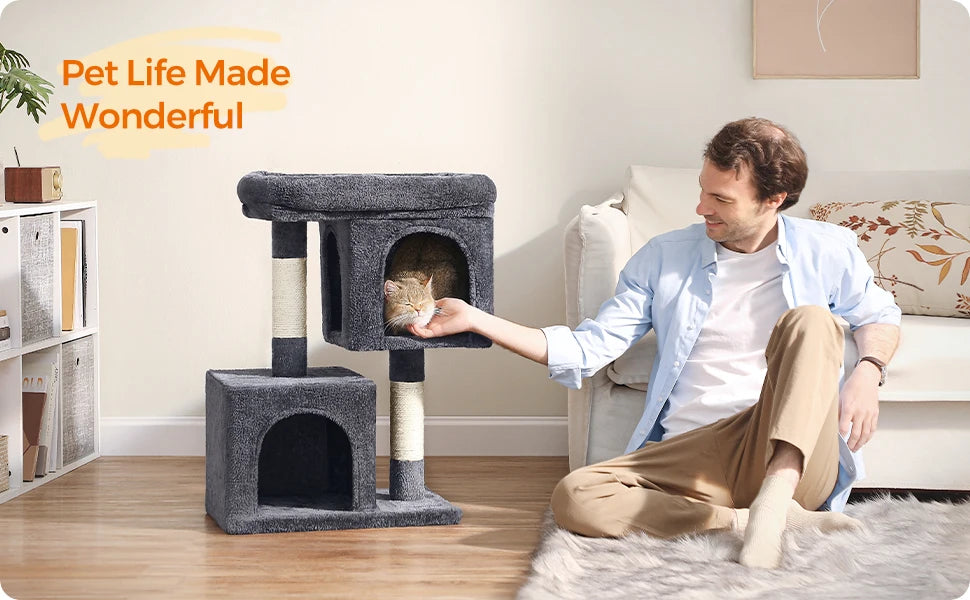 Ljustra Cat Tree 29 Inch Cat Tower Condo with 2 Caves and Scratching Post