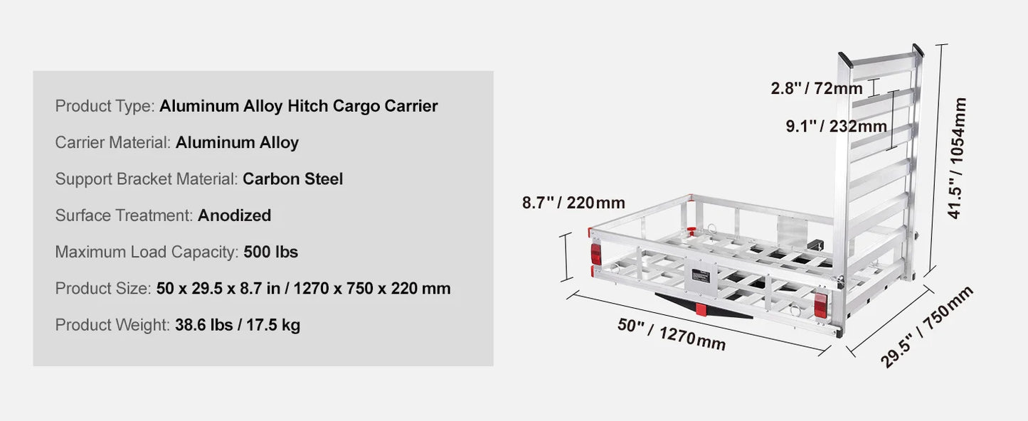 Ljustra Hitch Cargo Carrier 400lb Capacity Aluminum Basket for Truck