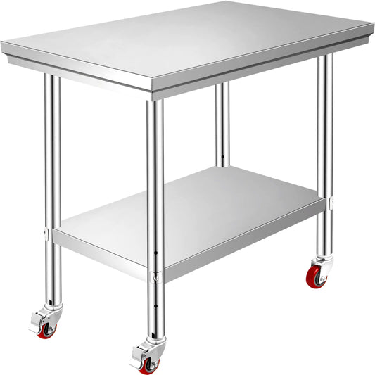 VEVOR Stainless Steel Kitchen Worktable with Caster Wheels for Storage