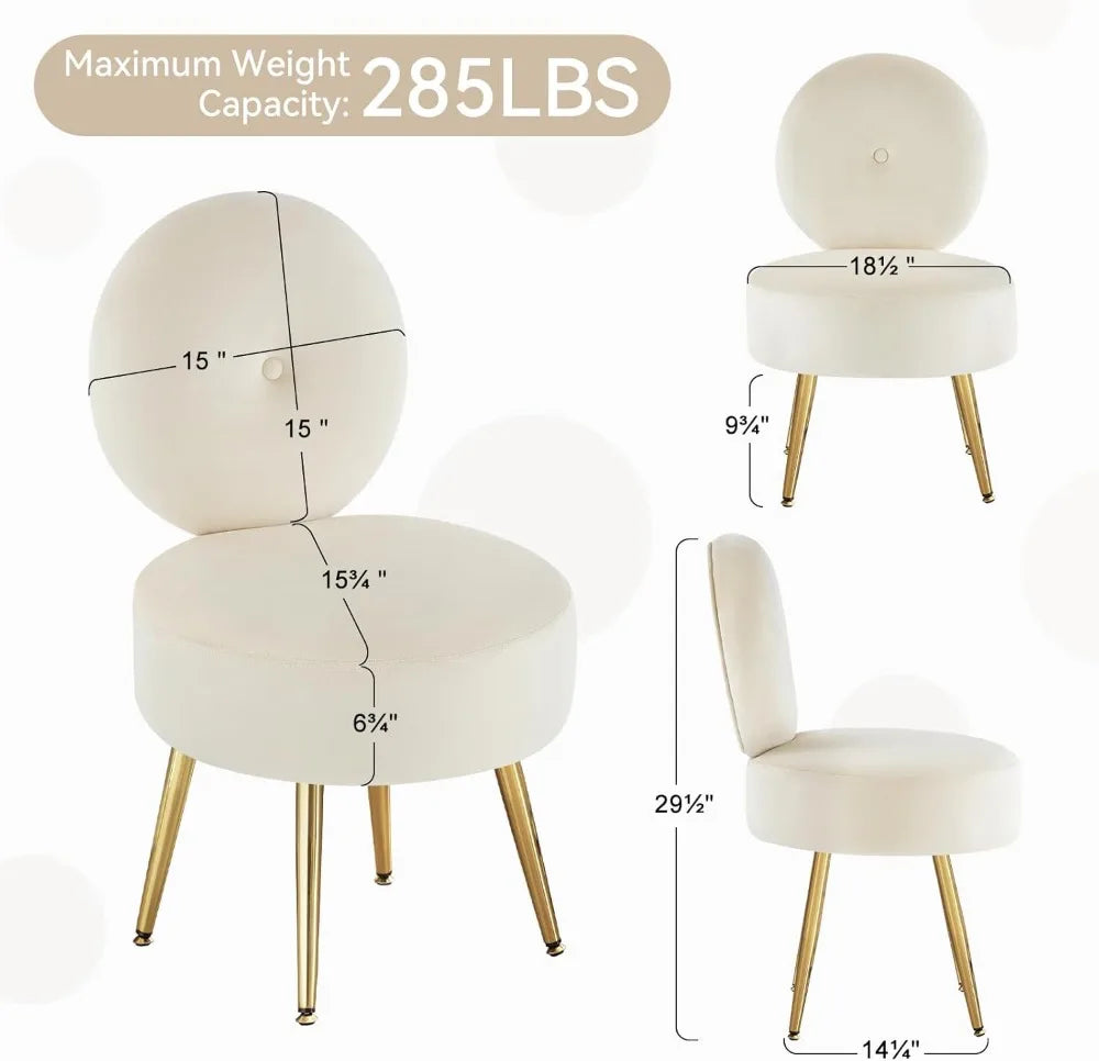 Armless Velvet Vanity Chair Modern Stool for Makeup Room Bedroom