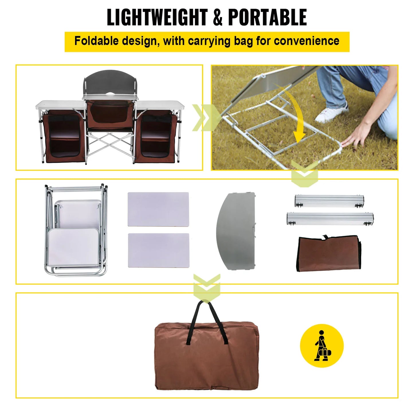 Ljustra Folding Camping Kitchen Table Portable Storage Rack Outdoor BBQ