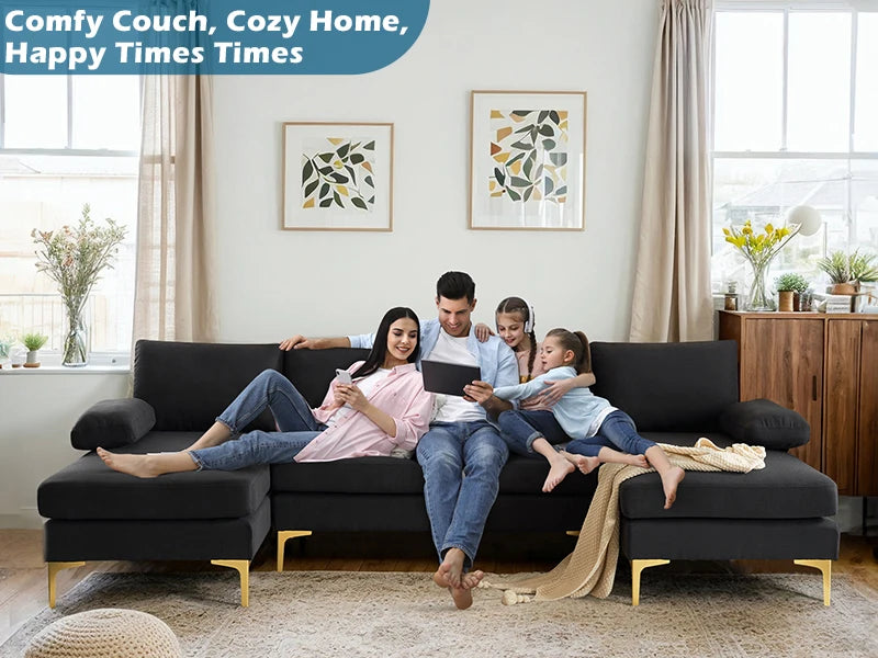 Ljustra U-Shaped 110" Sectional Couch, Modern Style, 5.9" Padding, Assembly Required