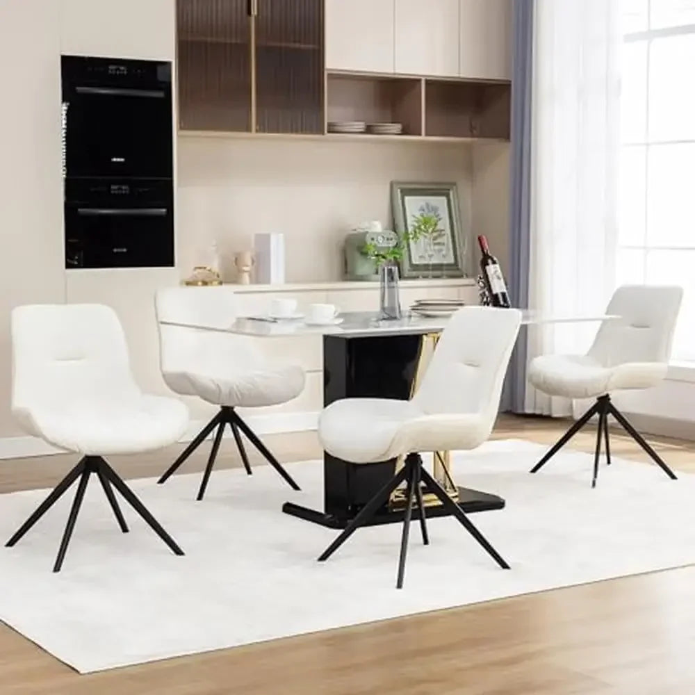 Set of 4 White Swivel Dining Chairs Modern Upholstered Metal Legs