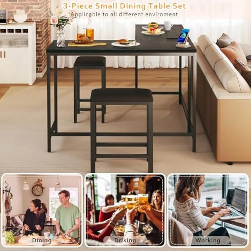 Ljustra Bar Table and Chairs Set Convertible Space-Saving Kitchen Furniture