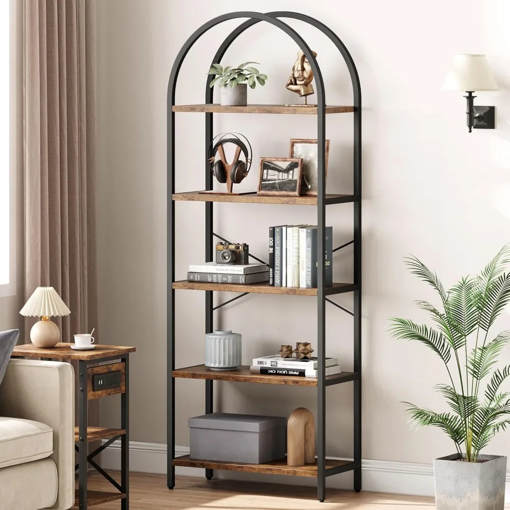 Ljustra 5 Tier Bookshelf Modern Metal Frame Tall Standing Storage Rack