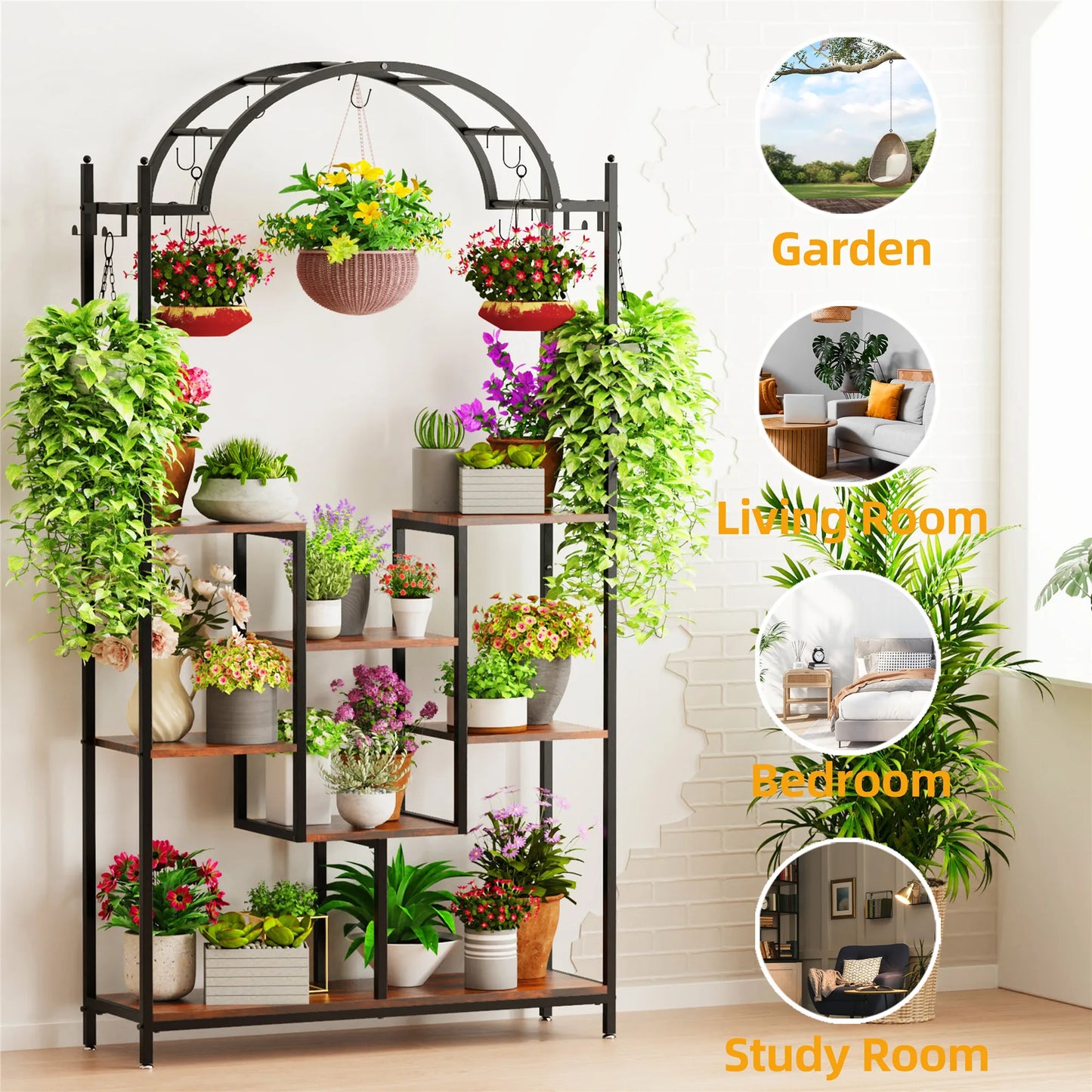 5-Tier Tall Indoor Plant Stand Arched Metal Flower Shelf Bonsai Rack