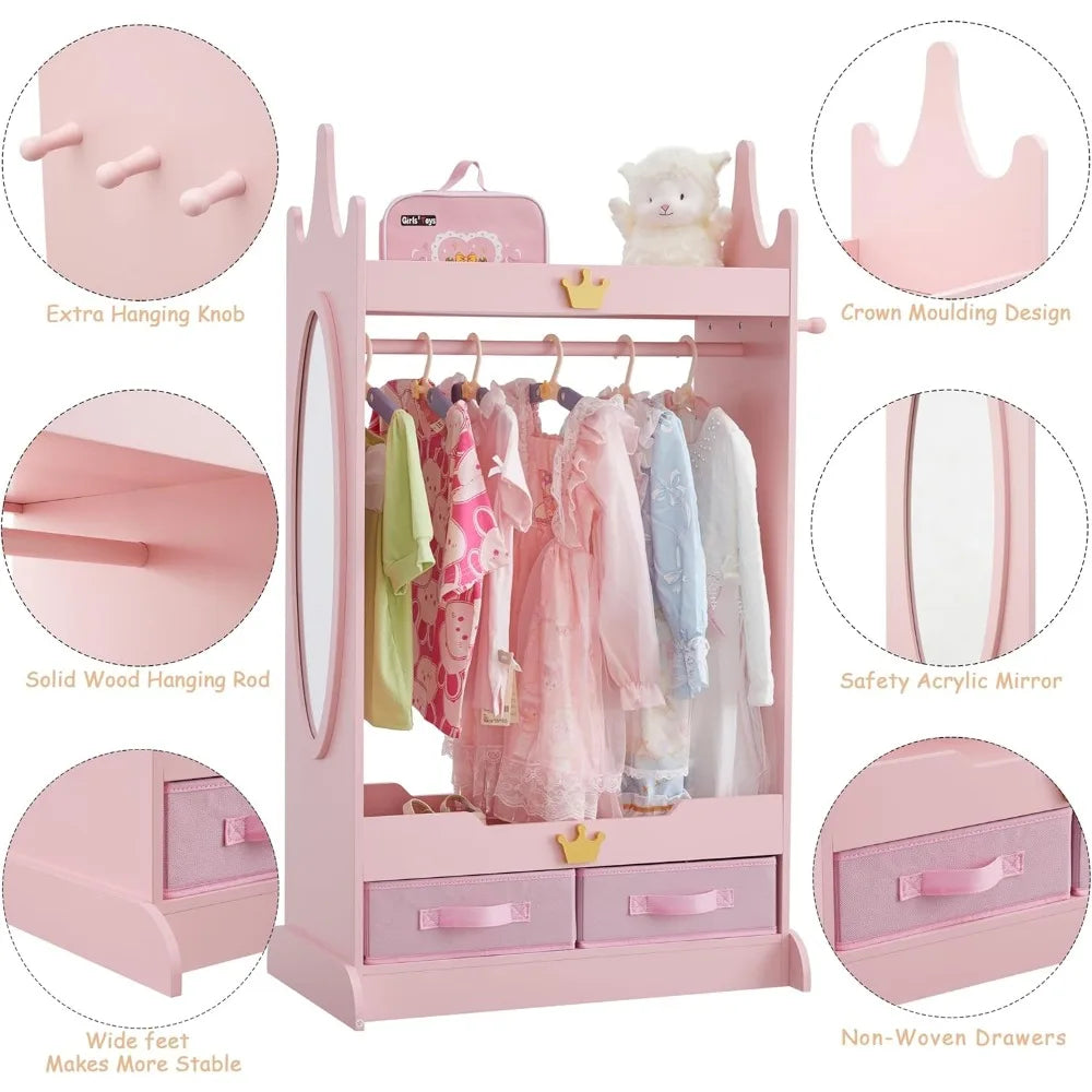 Kids Dress Up Storage Armoire with Mirror and Non-Woven Drawers