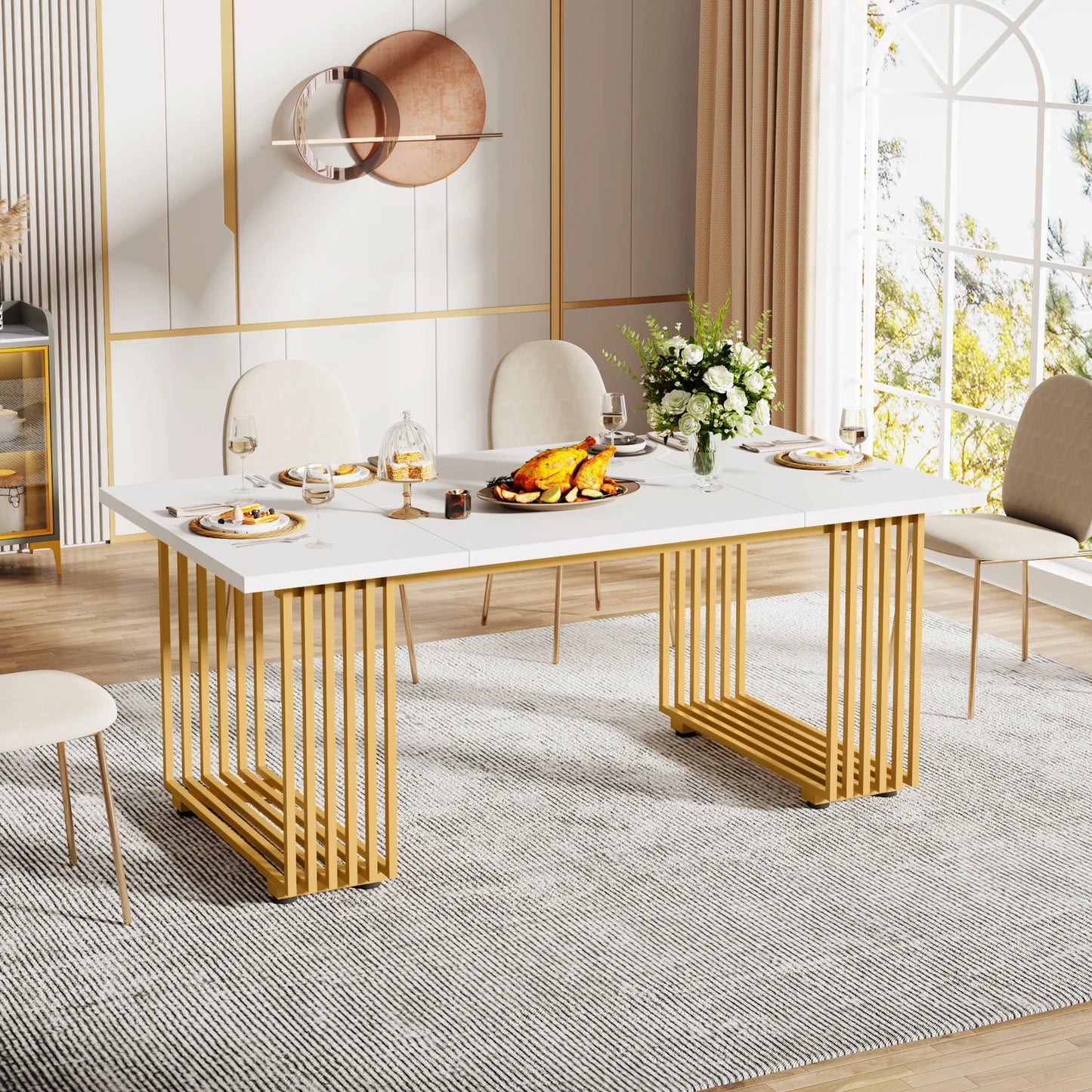 Ljustra 63 Inch Dining Table Rectangular Kitchen Faux Marble Modern Design