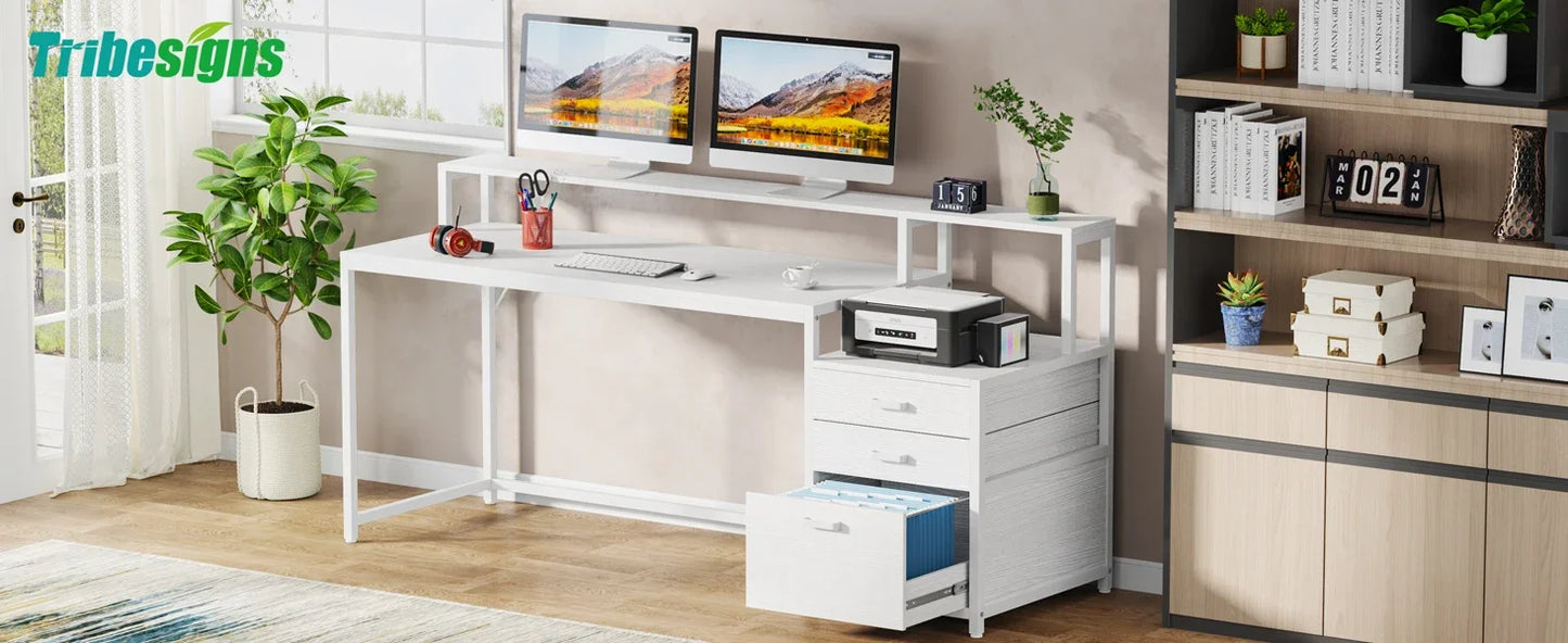 Ljustra 63 Inch Ergonomic Computer Desk with File Drawer Cabinet