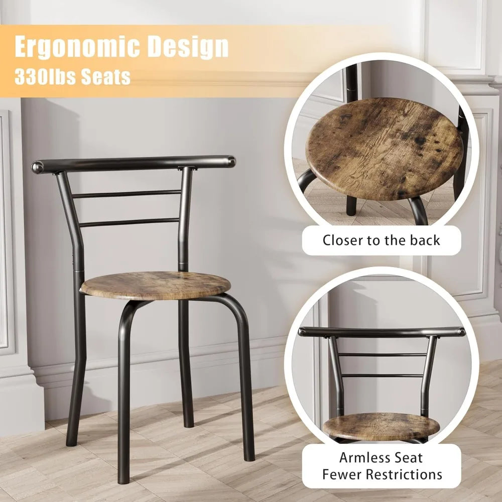 3-Piece Wooden Round Table and Chair Set Space Saving Kitchen Nook