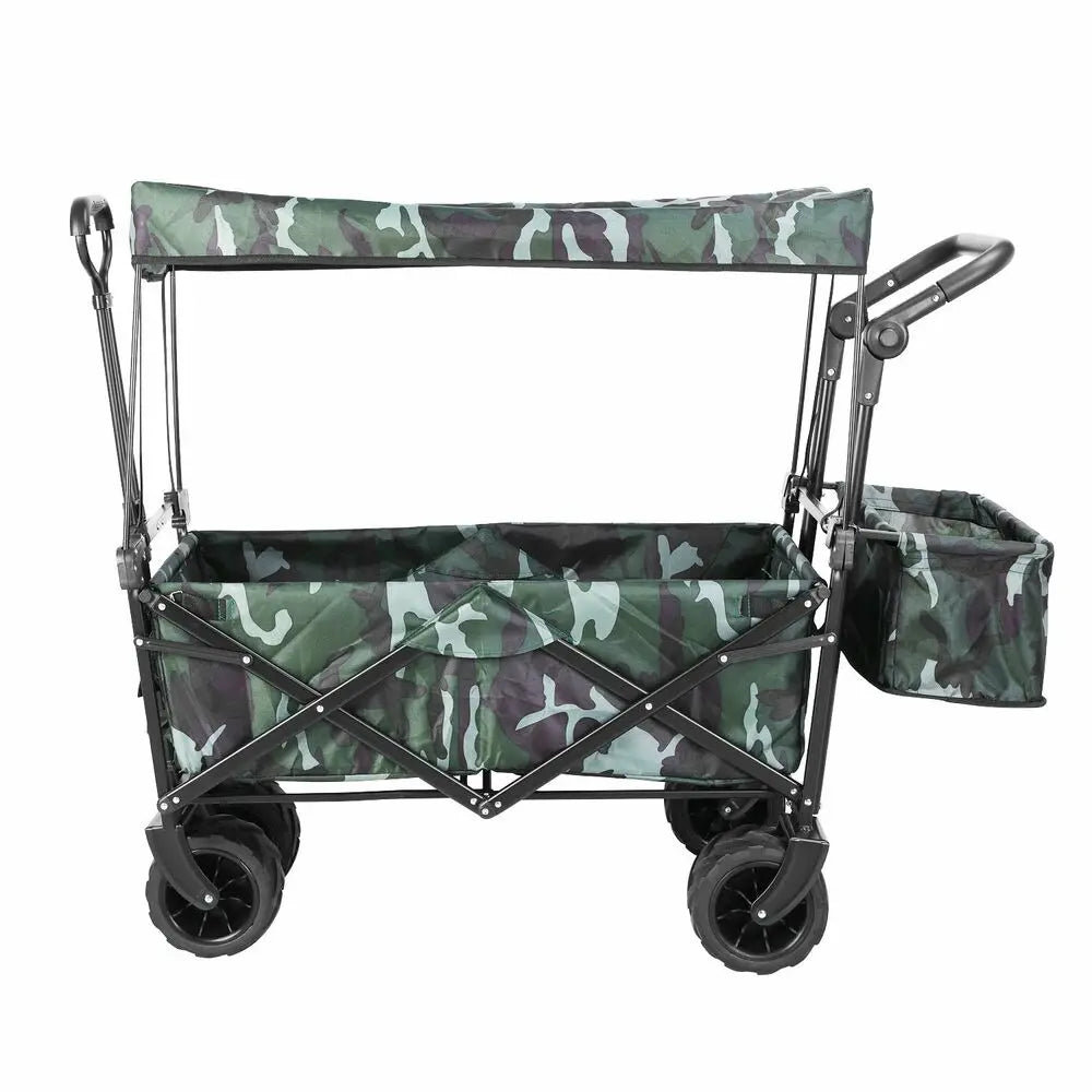 Foldable Handcart with Roof 115kg Off-Road Transport Trolley